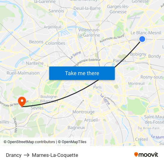 Drancy to Marnes-La-Coquette map
