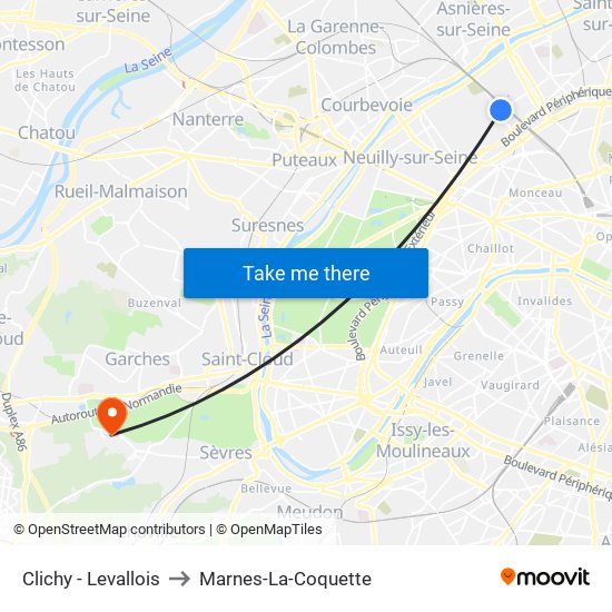 Clichy - Levallois to Marnes-La-Coquette map