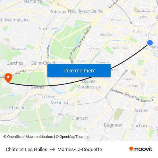 Châtelet Les Halles to Marnes-La-Coquette map