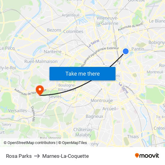 Rosa Parks to Marnes-La-Coquette map