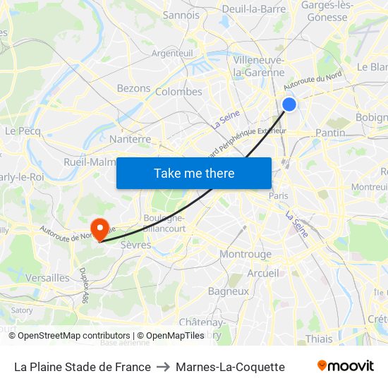 La Plaine Stade de France to Marnes-La-Coquette map