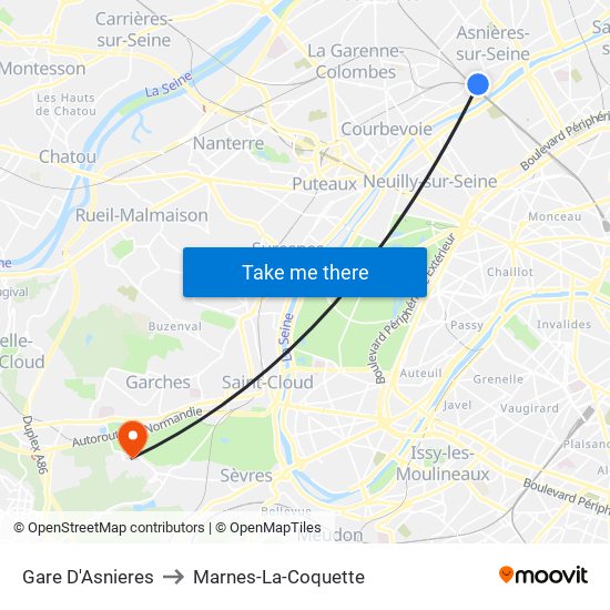 Gare D'Asnieres to Marnes-La-Coquette map