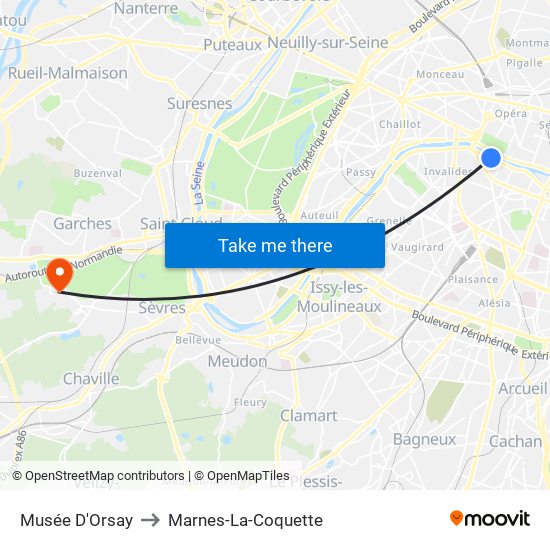 Musée D'Orsay to Marnes-La-Coquette map