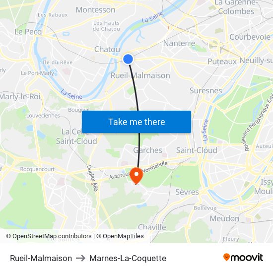Rueil-Malmaison to Marnes-La-Coquette map