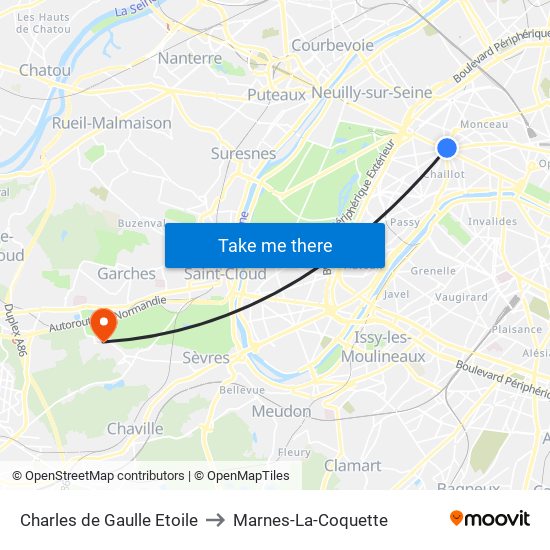 Charles de Gaulle Etoile to Marnes-La-Coquette map