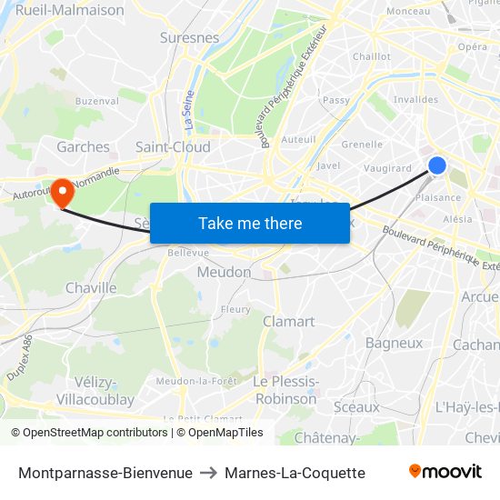Montparnasse-Bienvenue to Marnes-La-Coquette map