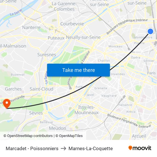 Marcadet - Poissonniers to Marnes-La-Coquette map