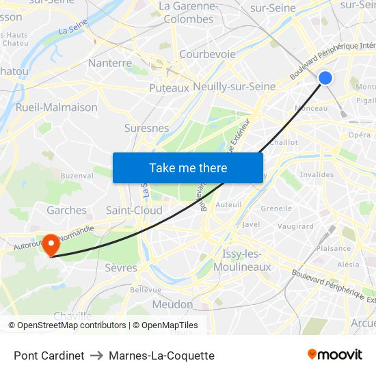 Pont Cardinet to Marnes-La-Coquette map