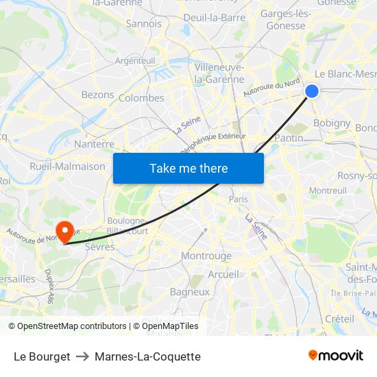 Le Bourget to Marnes-La-Coquette map