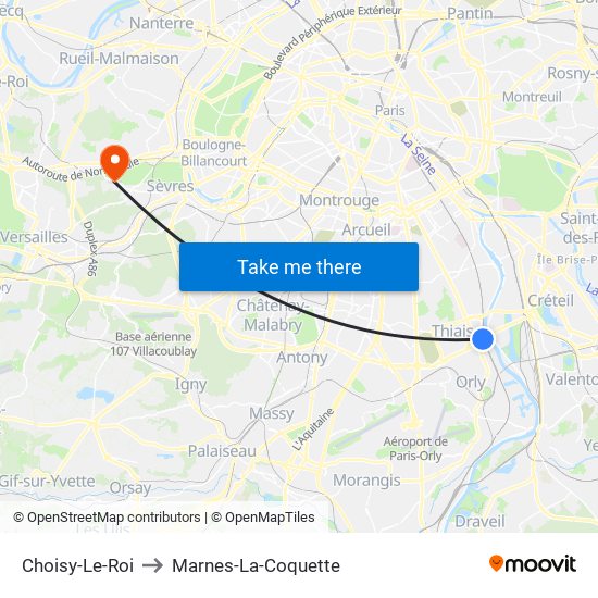 Choisy-Le-Roi to Marnes-La-Coquette map