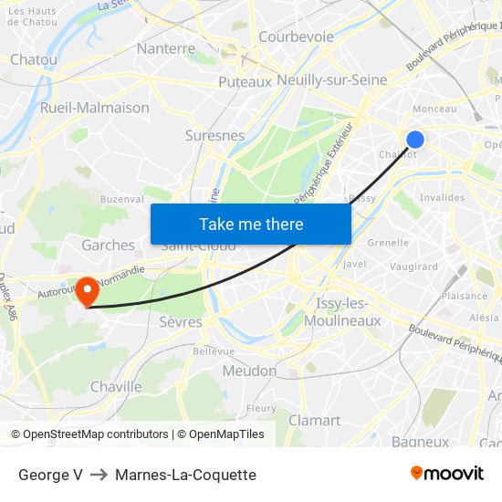 George V to Marnes-La-Coquette map
