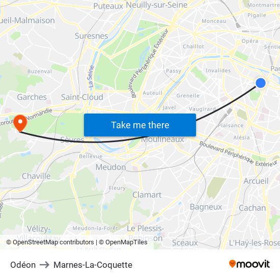 Odéon to Marnes-La-Coquette map