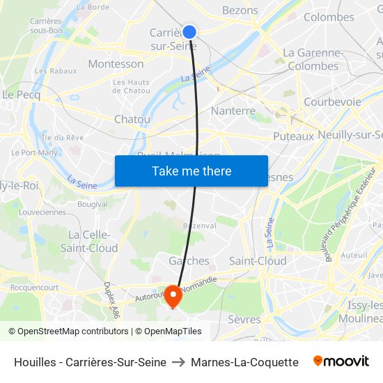 Houilles - Carrières-Sur-Seine to Marnes-La-Coquette map