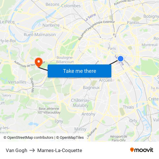 Gare de Lyon - Van Gogh to Marnes-La-Coquette map