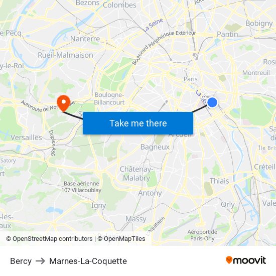 Bercy to Marnes-La-Coquette map