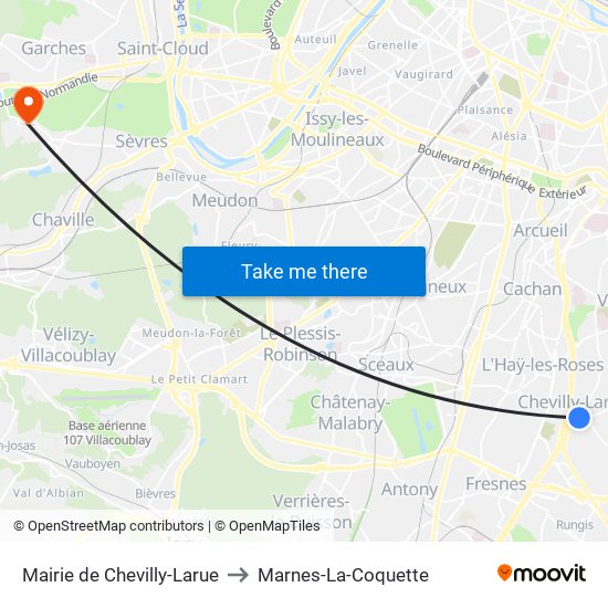 Mairie de Chevilly-Larue to Marnes-La-Coquette map