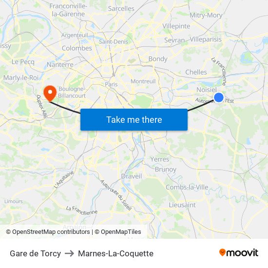 Gare de Torcy to Marnes-La-Coquette map