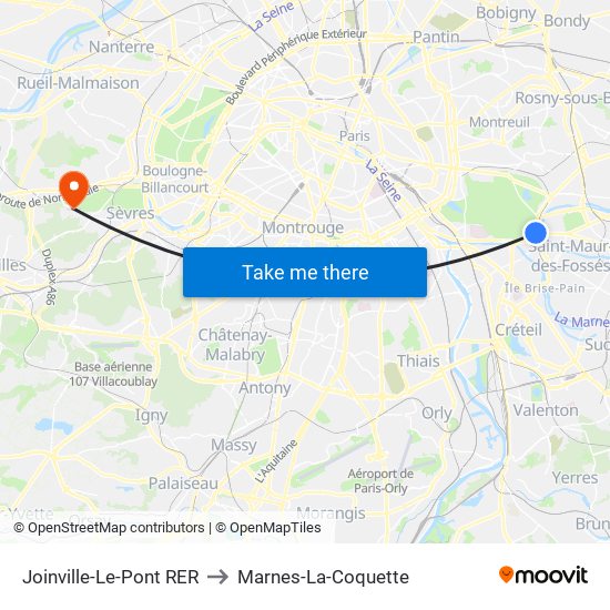 Joinville-Le-Pont RER to Marnes-La-Coquette map