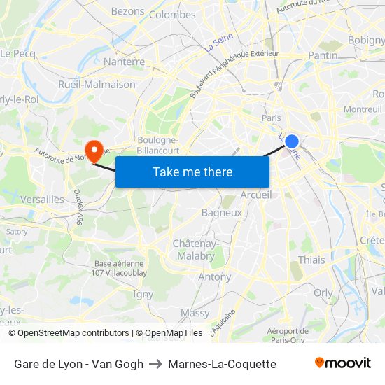 Gare de Lyon - Van Gogh to Marnes-La-Coquette map