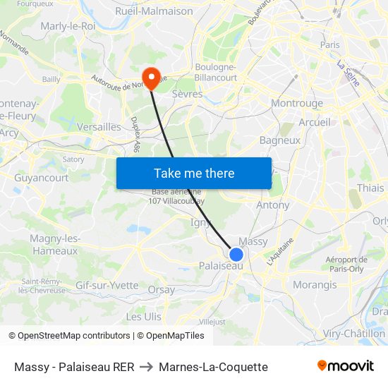 Massy - Palaiseau RER to Marnes-La-Coquette map