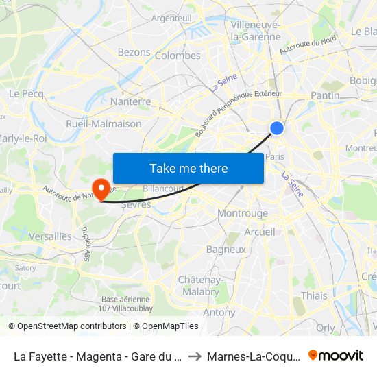La Fayette - Magenta - Gare du Nord to Marnes-La-Coquette map