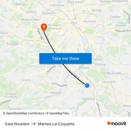 Gare Routière to Marnes-La-Coquette map