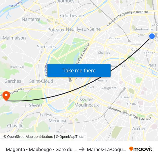 Magenta - Maubeuge - Gare du Nord to Marnes-La-Coquette map