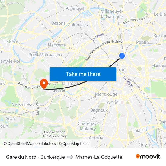 Gare du Nord - Dunkerque to Marnes-La-Coquette map