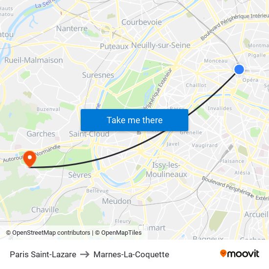 Paris Saint-Lazare to Marnes-La-Coquette map