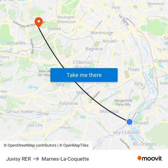 Juvisy RER to Marnes-La-Coquette map
