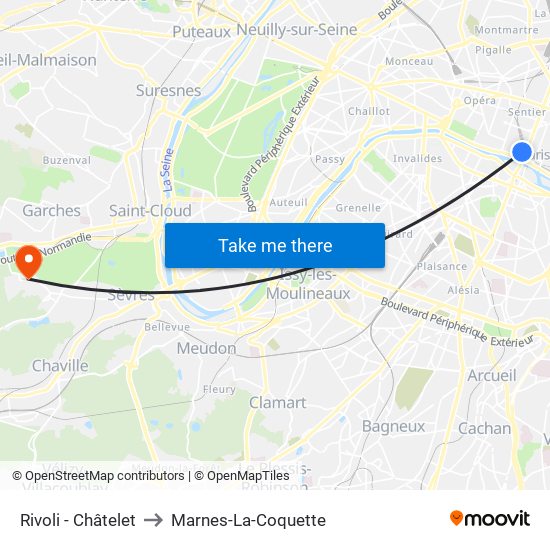 Rivoli - Châtelet to Marnes-La-Coquette map