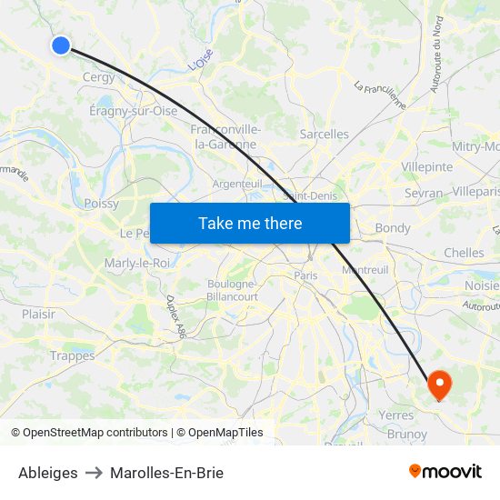 Ableiges to Marolles-En-Brie map