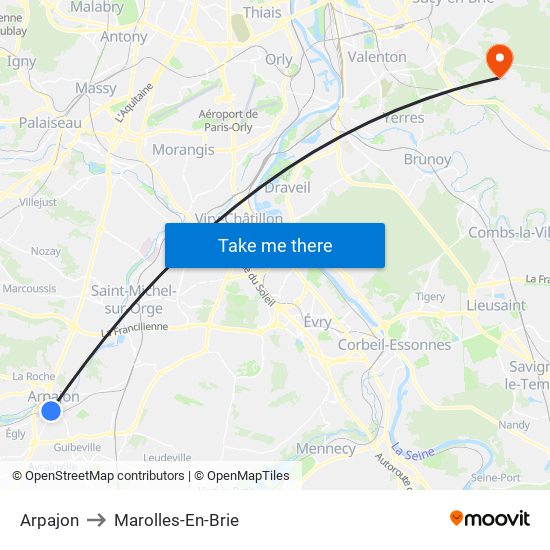 Arpajon to Marolles-En-Brie map