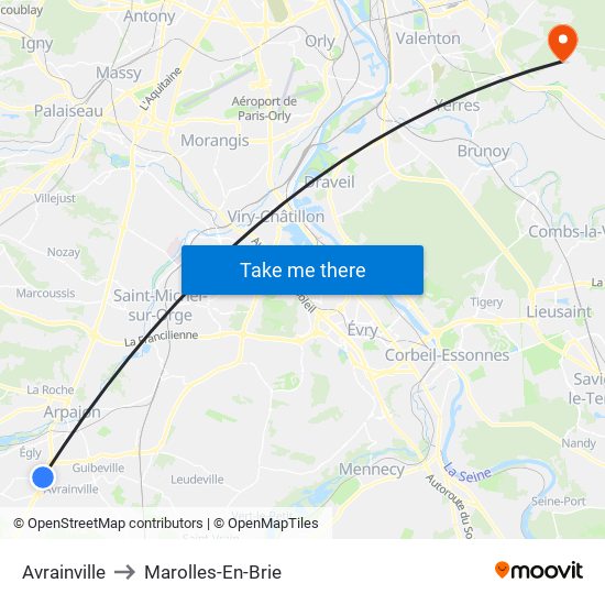 Avrainville to Marolles-En-Brie map