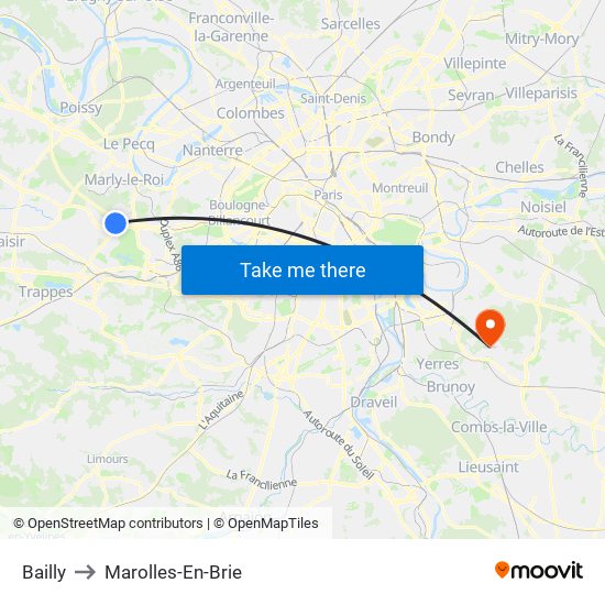 Bailly to Marolles-En-Brie map