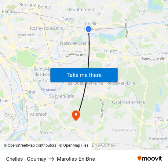 Chelles - Gournay to Marolles-En-Brie map