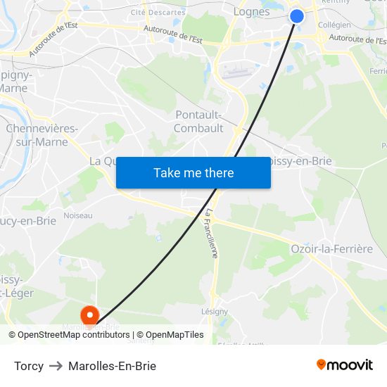 Torcy to Marolles-En-Brie map