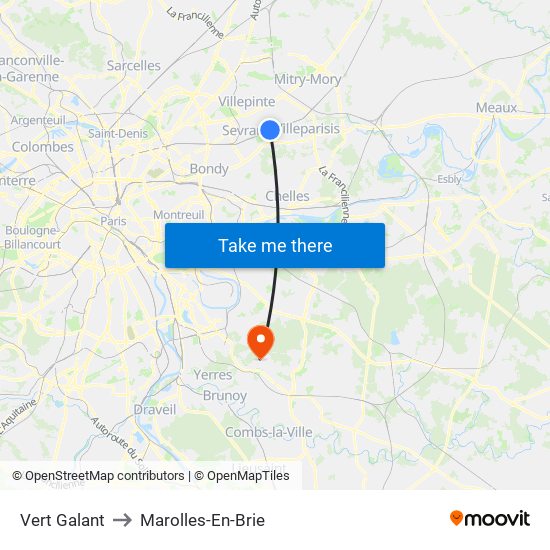 Vert Galant to Marolles-En-Brie map