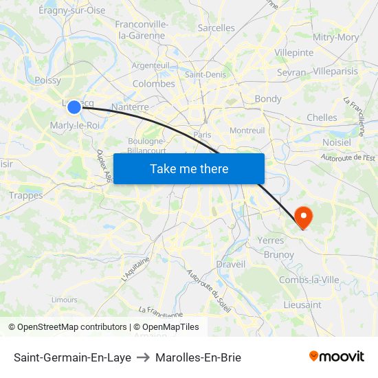 Saint-Germain-En-Laye to Marolles-En-Brie map