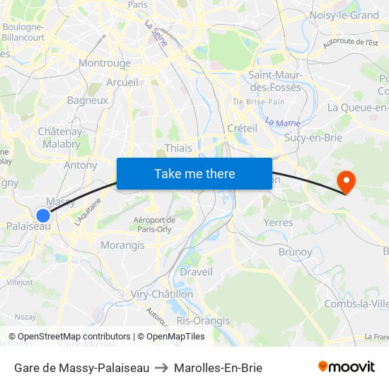 Gare de Massy-Palaiseau to Marolles-En-Brie map