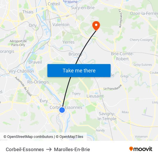 Corbeil-Essonnes to Marolles-En-Brie map