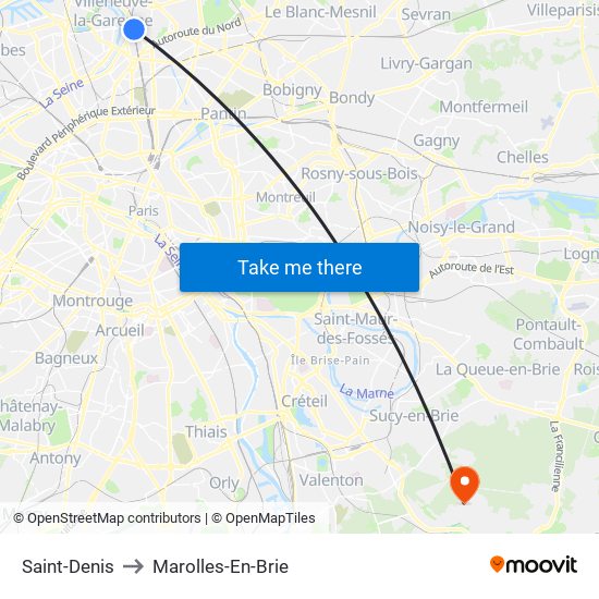 Saint-Denis to Marolles-En-Brie map