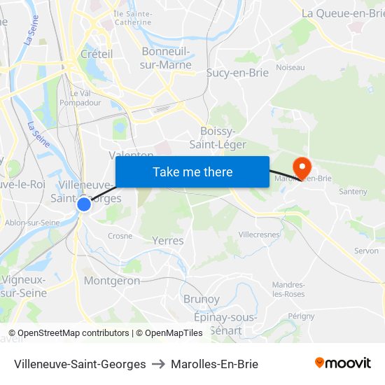 Villeneuve-Saint-Georges to Marolles-En-Brie map