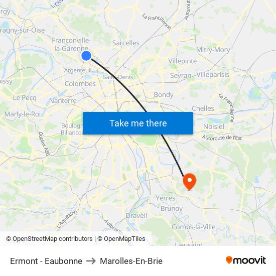 Ermont - Eaubonne to Marolles-En-Brie map