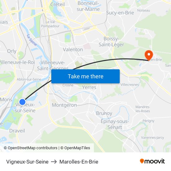 Vigneux-Sur-Seine to Marolles-En-Brie map