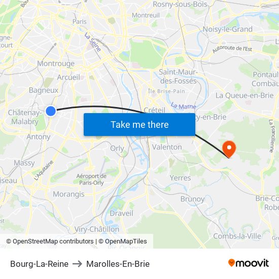 Bourg-La-Reine to Marolles-En-Brie map