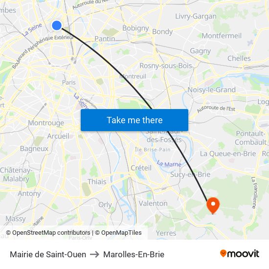 Mairie de Saint-Ouen to Marolles-En-Brie map