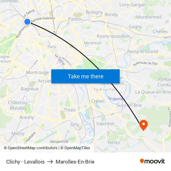 Clichy - Levallois to Marolles-En-Brie map