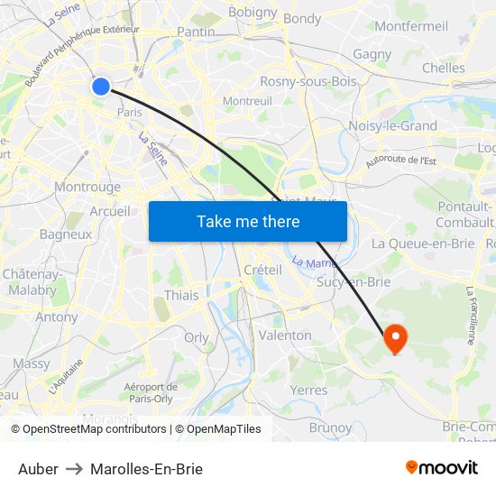 Auber to Marolles-En-Brie map