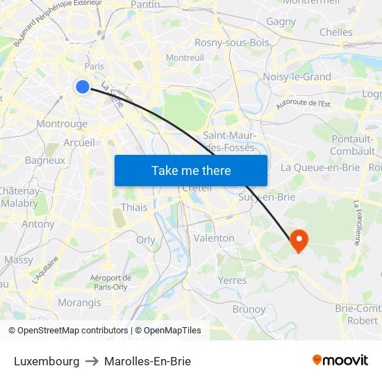 Luxembourg to Marolles-En-Brie map